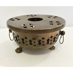 Antique Brass Tea Warmer Vintage Footed Brazier Candle Hot Plate - Decorative